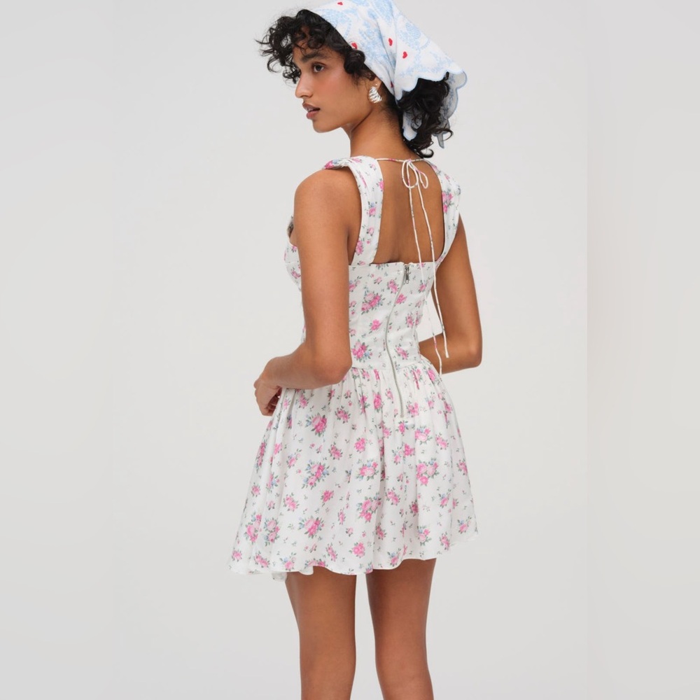 For Love & Lemons August Floral Mini Dress XL Sweetheart Open Back Boned NWT - Picture 4 of 8